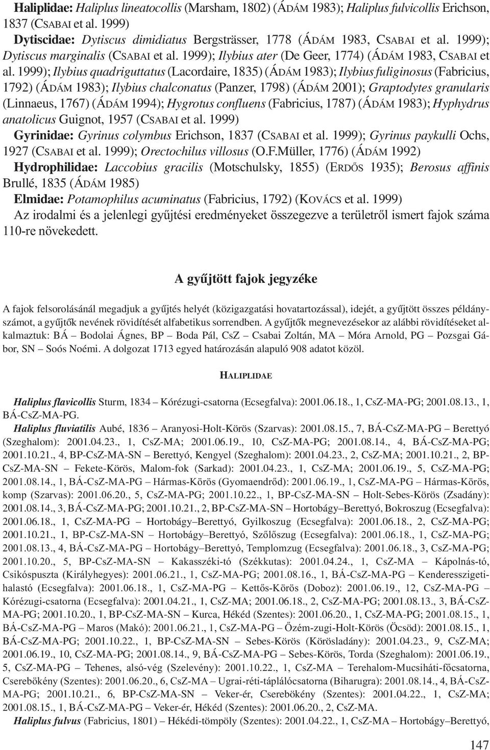 1999); Ilybius quadriguttatus (Lacordaire, 1835) (ÁDÁM 1983); Ilybius fuliginosus (Fabricius, 1792) (ÁDÁM 1983); Ilybius chalconatus (Panzer, 1798) (ÁDÁM 2001); Graptodytes granularis (Linnaeus,