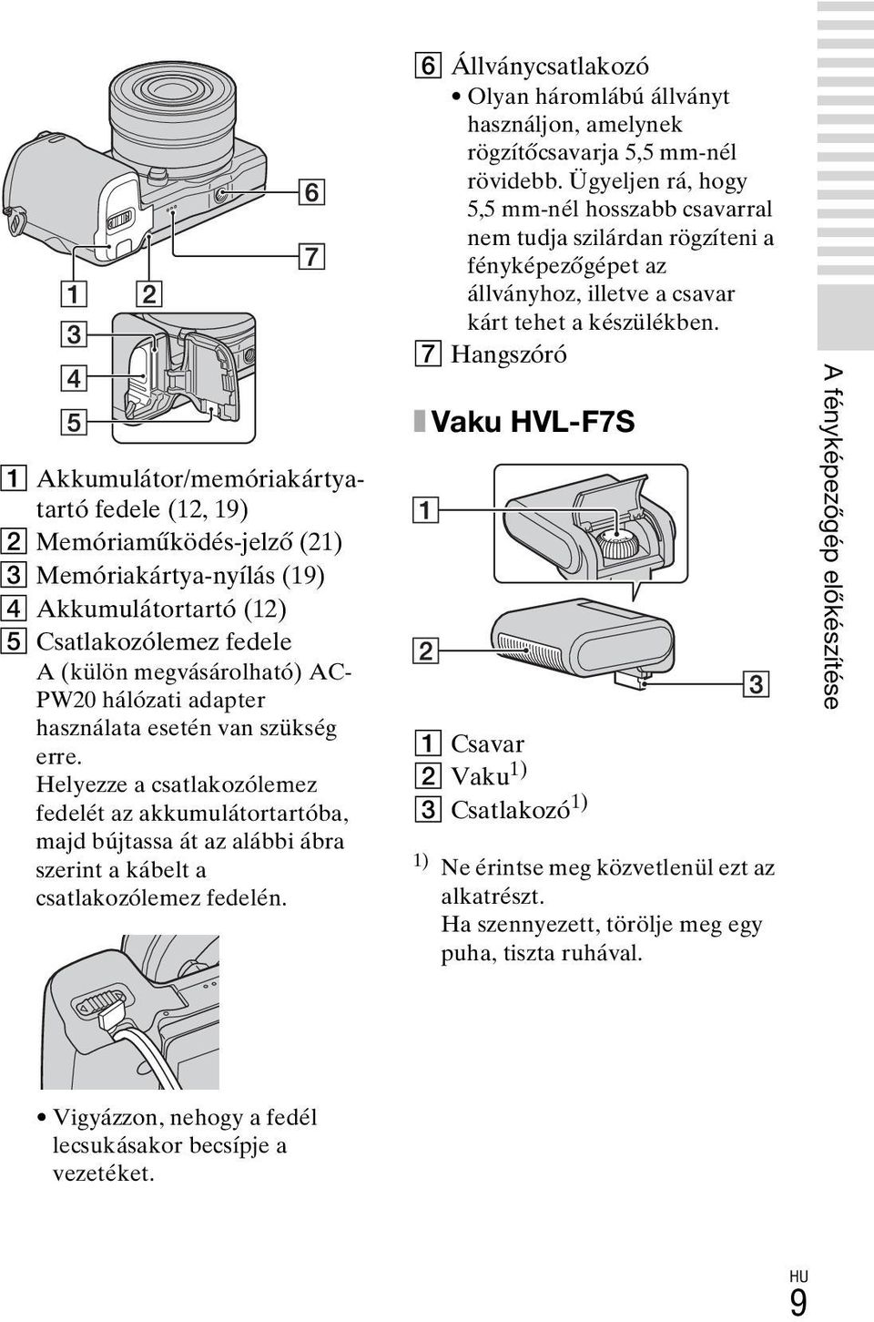 F Állványcsatlakozó Olyan háromlábú állványt használjon, amelynek rögzítőcsavarja 5,5 mm-nél rövidebb.