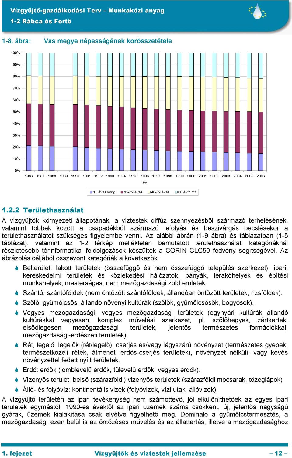 2 Területhasználat A vízgyűjtők környezeti állapotának, a víztestek diffúz szennyezésből származó terhelésének, valamint többek között a csapadékból származó lefolyás és beszivárgás becslésekor a