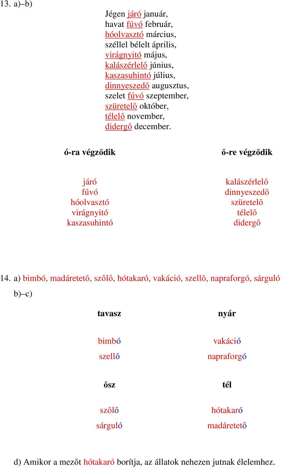 ó-ra végződik ő-re végződik járó fúvó hóolvasztó virágnyitó kaszasuhintó kalászérlelő dinnyeszedő szüretelő télelő didergő 14.