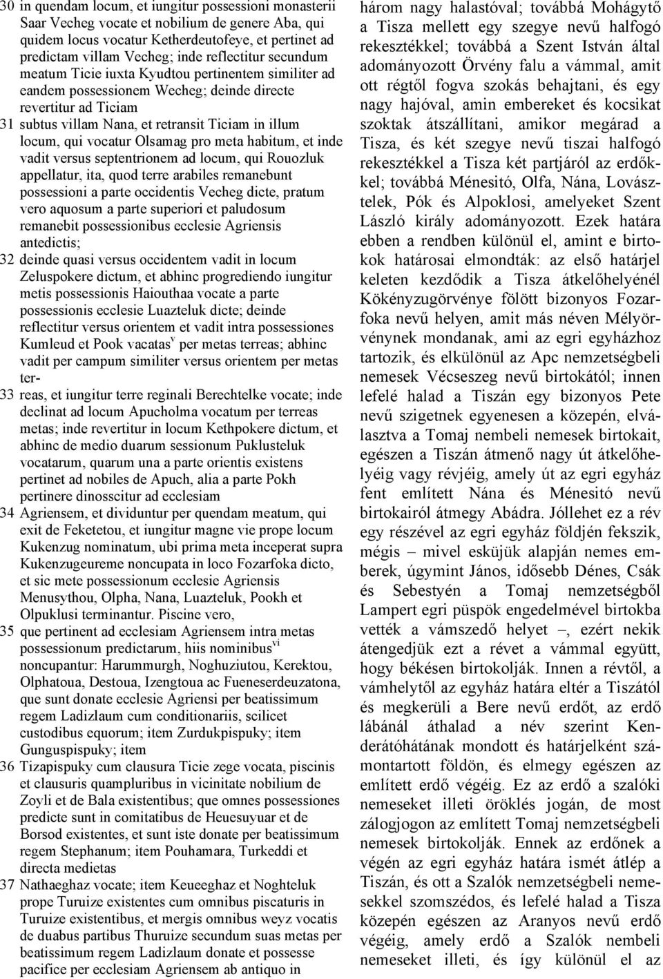 vocatur Olsamag pro meta habitum, et inde vadit versus septentrionem ad locum, qui Rouozluk appellatur, ita, quod terre arabiles remanebunt possessioni a parte occidentis Vecheg dicte, pratum vero