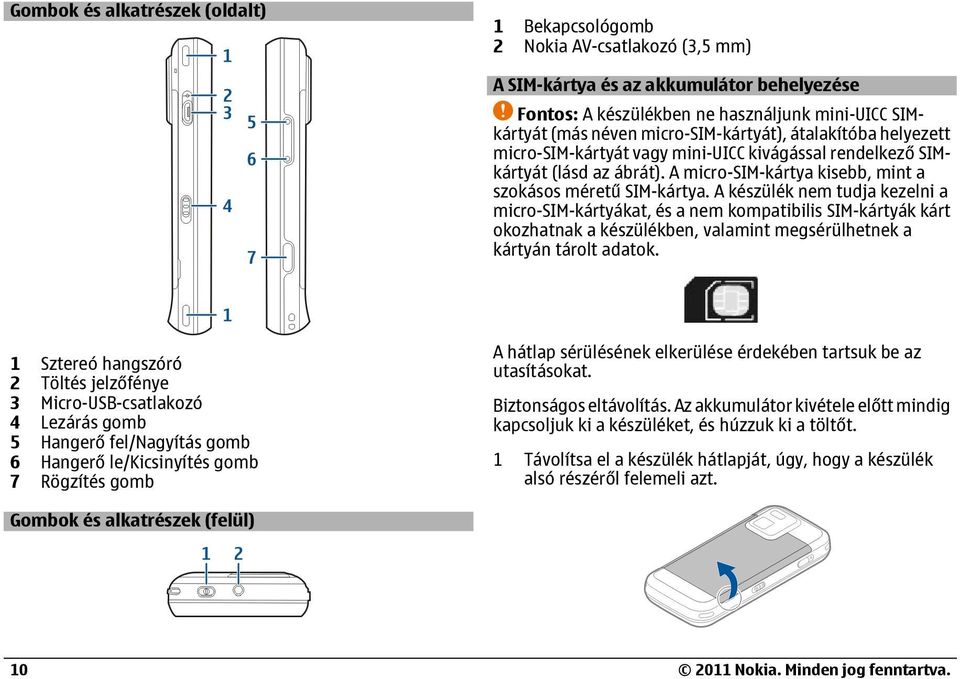 A készülék nem tudja kezelni a micro-sim-kártyákat, és a nem kompatibilis SIM-kártyák kárt okozhatnak a készülékben, valamint megsérülhetnek a kártyán tárolt adatok.