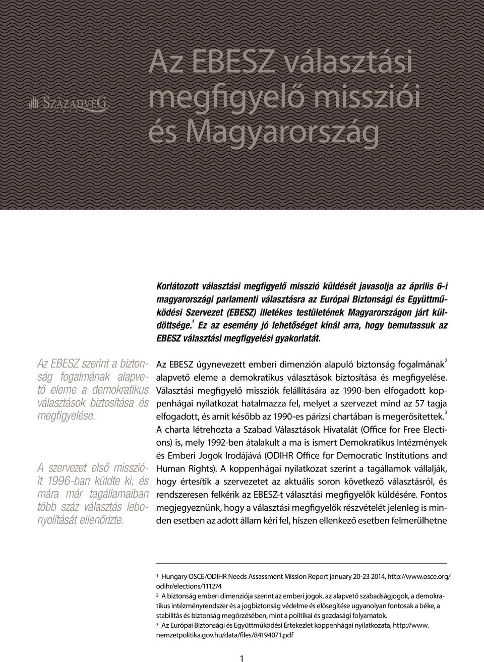 Az EBESZ szerint a biztonság fogalmának alapvető eleme a demokratikus választások biztosítása és megfigyelése.