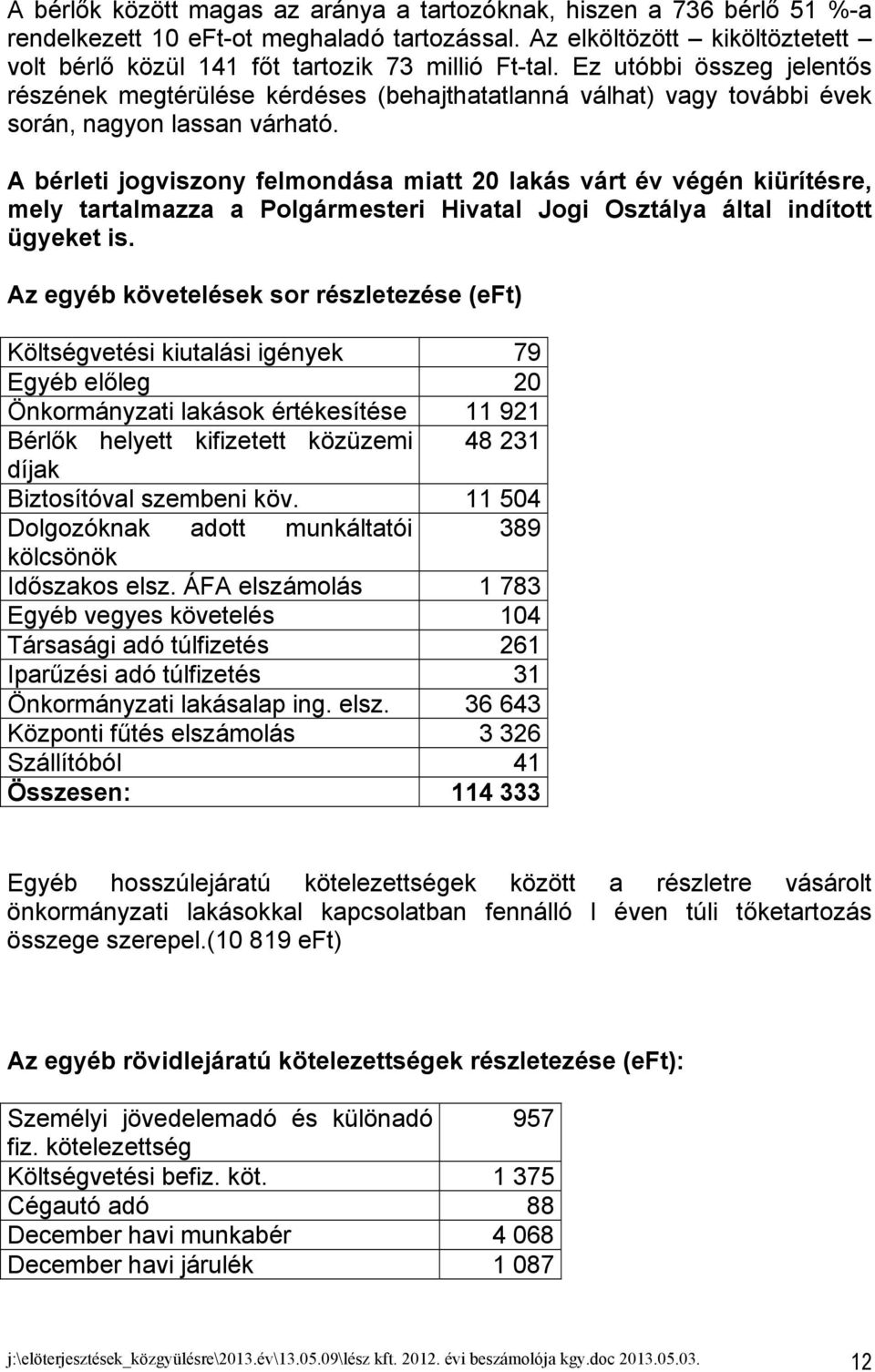 A bérleti jogviszony felmondása miatt 20 lakás várt év végén kiürítésre, mely tartalmazza a Polgármesteri Hivatal Jogi Osztálya által indított ügyeket is.