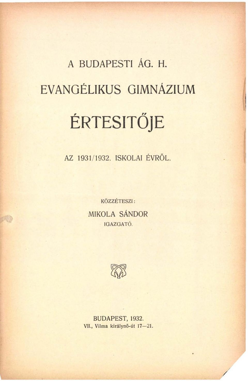 1931/1932. ISKOLAI ÉVRŐL.