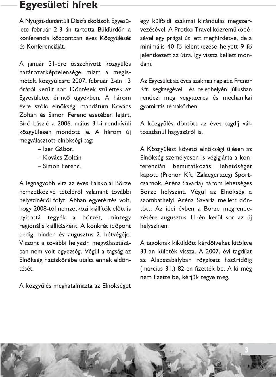 A három évre szóló elnökségi mandátum Kovács Zoltán és Simon Ferenc esetében lejárt, Bíró László a 2006. május 31-i rendkívüli közgyûlésen mondott le.