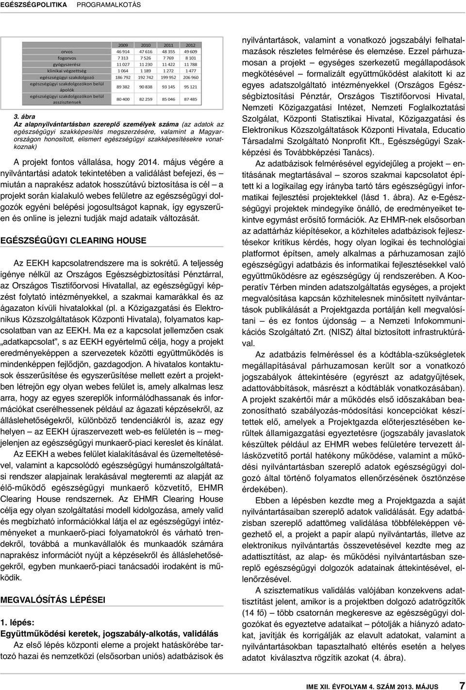 május végére a nyilvántartási adatok tekintetében a validálást befejezi, és miután a naprakész adatok hosszútávú biztosítása is cél a projekt során kialakuló webes felületre az egészségügyi dolgozók