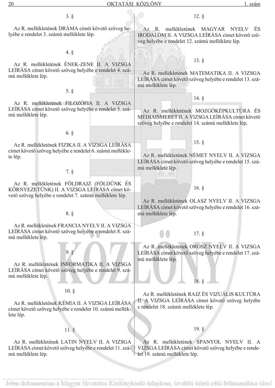 Az R. mellékletének FIZIKA II. A VIZSGA LEÍRÁSA címet követõ szöveg helyébe e rendelet 6. számú melléklete lép. 7. Az R. mellékletének FÖLDRAJZ (FÖLDÜNK ÉS KÖRNYEZETÜNK) II.