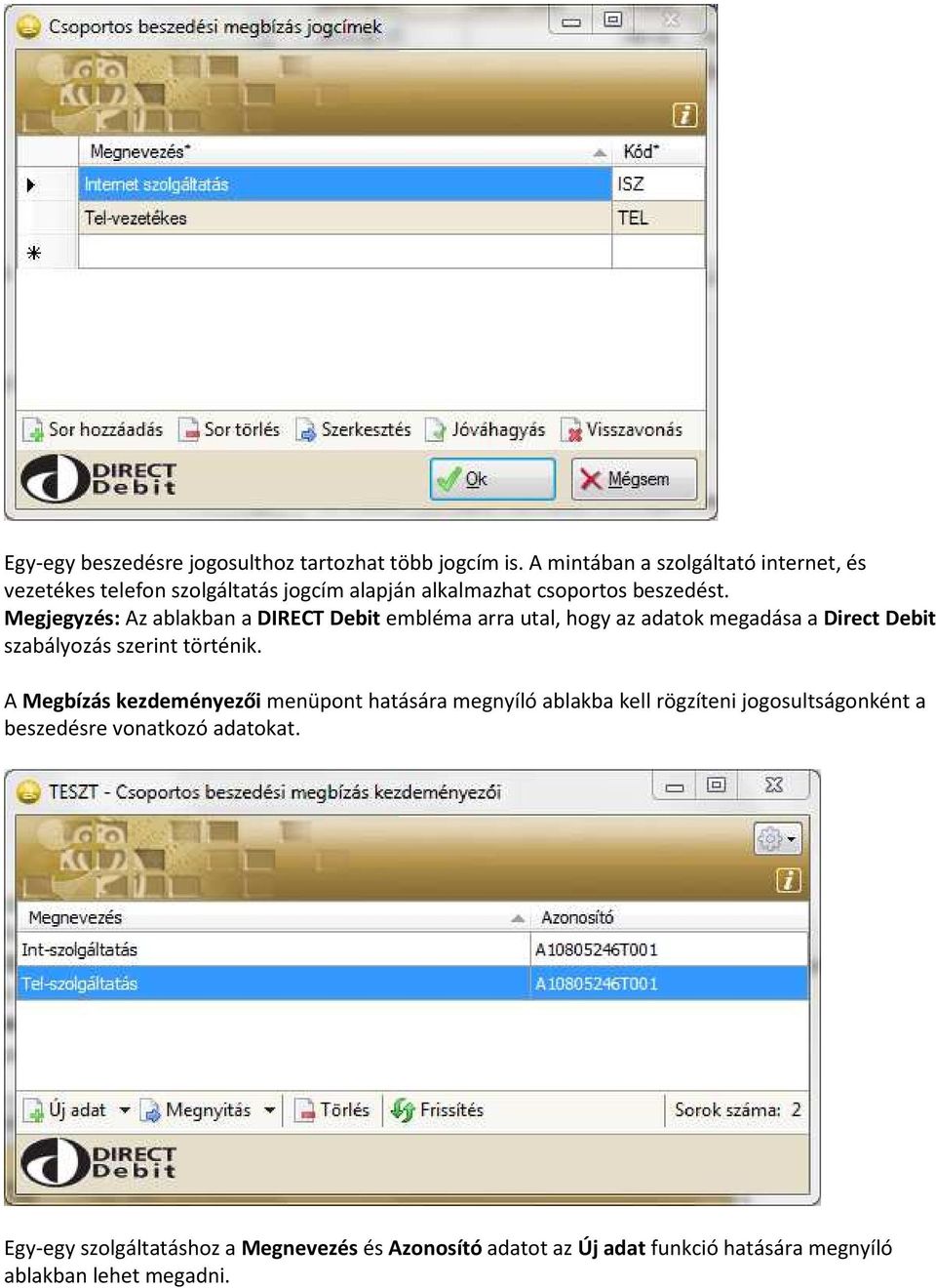 Megjegyzés: Az ablakban a DIRECT Debit embléma arra utal, hogy az adatok megadása a Direct Debit szabályozás szerint történik.
