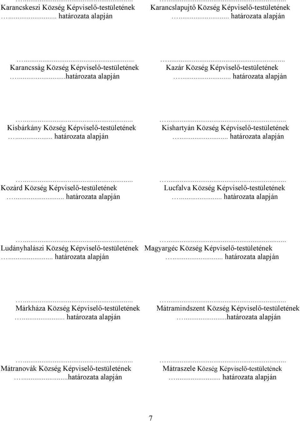 .. határozata alapján Lucfalva Község Képviselő-testületének... határozata alapján Ludányhalászi Község Képviselő-testületének... határozata alapján Magyargéc Község Képviselő-testületének.