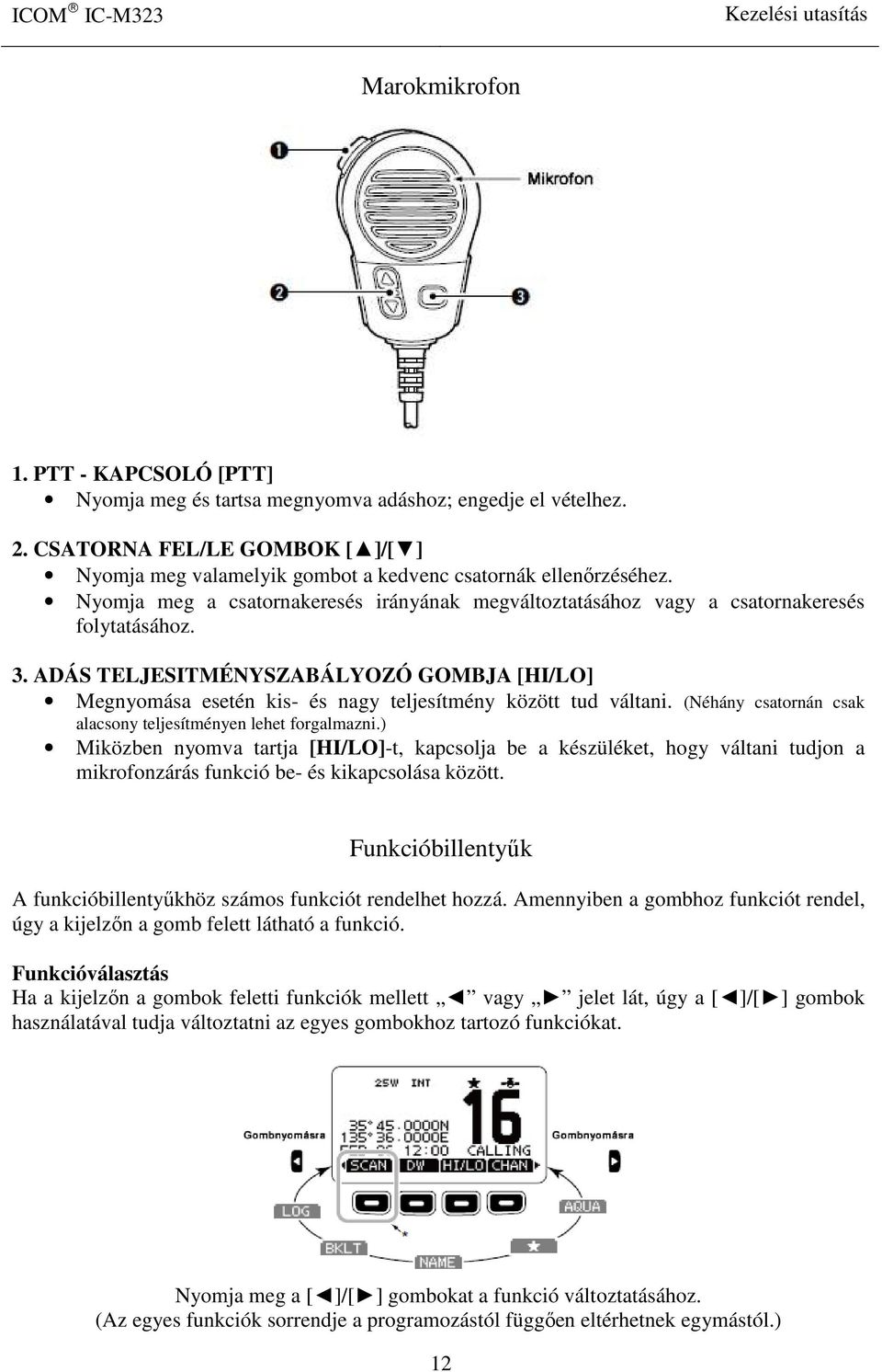 ADÁS TELJESITMÉNYSZABÁLYOZÓ GOMBJA [HI/LO] Megnyomása esetén kis- és nagy teljesítmény között tud váltani. (Néhány csatornán csak alacsony teljesítményen lehet forgalmazni.