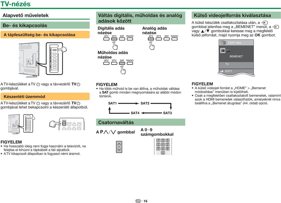 lista Műholdas adás nézése TV BEMENET Átállítható A TV-készüléket a TV a vagy a távvezérlő >a gombjával.