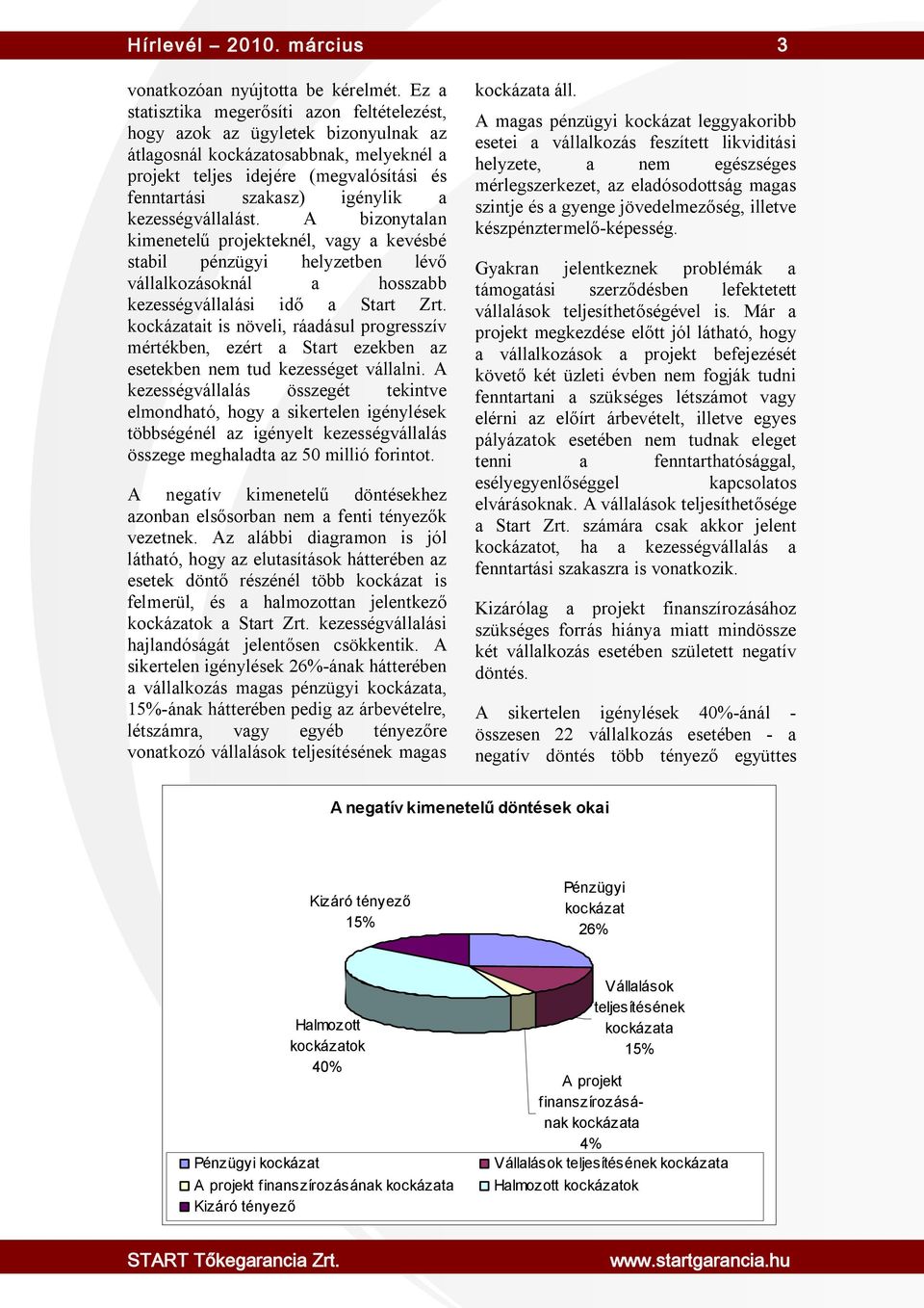 kezességvállalást. A bizonytalan kimenetelű projekteknél, vagy a kevésbé stabil pénzügyi helyzetben lévő vállalkozásoknál a hosszabb kezességvállalási idő a Start Zrt.