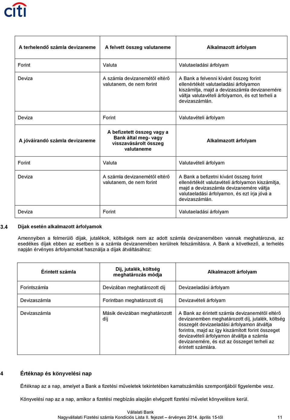 Deviza Forint Valutavételi árfolyam A jóváírandó számla devizaneme A befizetett összeg vagy a Bank által meg- vagy visszavásárolt összeg valutaneme Alkalmazott árfolyam Forint Valuta Valutavételi