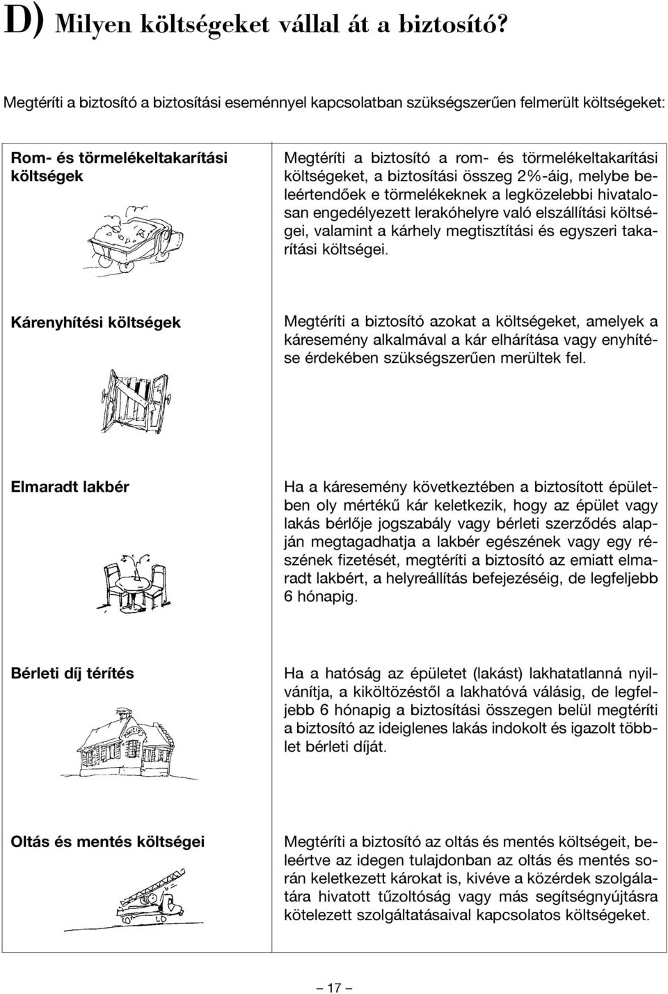 költségeket, a biztosítási összeg 2%-áig, melybe beleértendõek e törmelékeknek a legközelebbi hivatalosan engedélyezett lerakóhelyre való elszállítási költségei, valamint a kárhely megtisztítási és