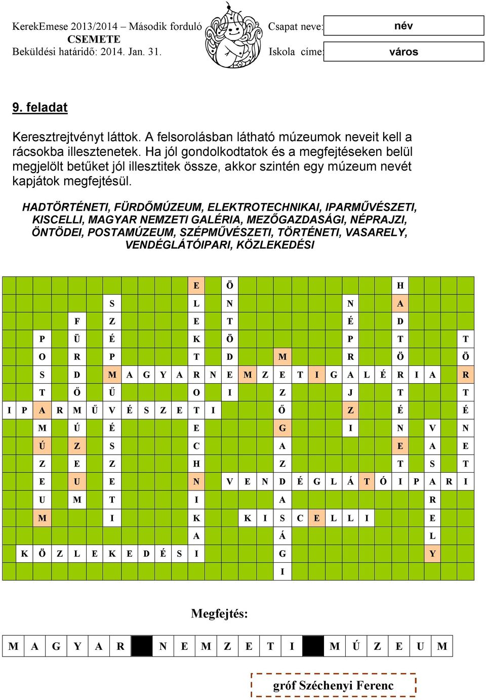 HADTÖRTÉNETI, FÜRDŐMÚZEUM, ELEKTROTECHNIKAI, IPARMŰVÉSZETI, KISCELLI, MAGYAR NEMZETI GALÉRIA, MEZŐGAZDASÁGI, NÉPRAJZI, ÖNTÖDEI, POSTAMÚZEUM, SZÉPMŰVÉSZETI, TÖRTÉNETI, VASARELY, VENDÉGLÁTÓIPARI,