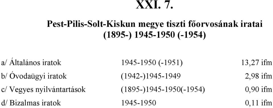 1945-1950 (-1954) a/ Általános iratok 1945-1950 (-1951) 13,27 ifm b/