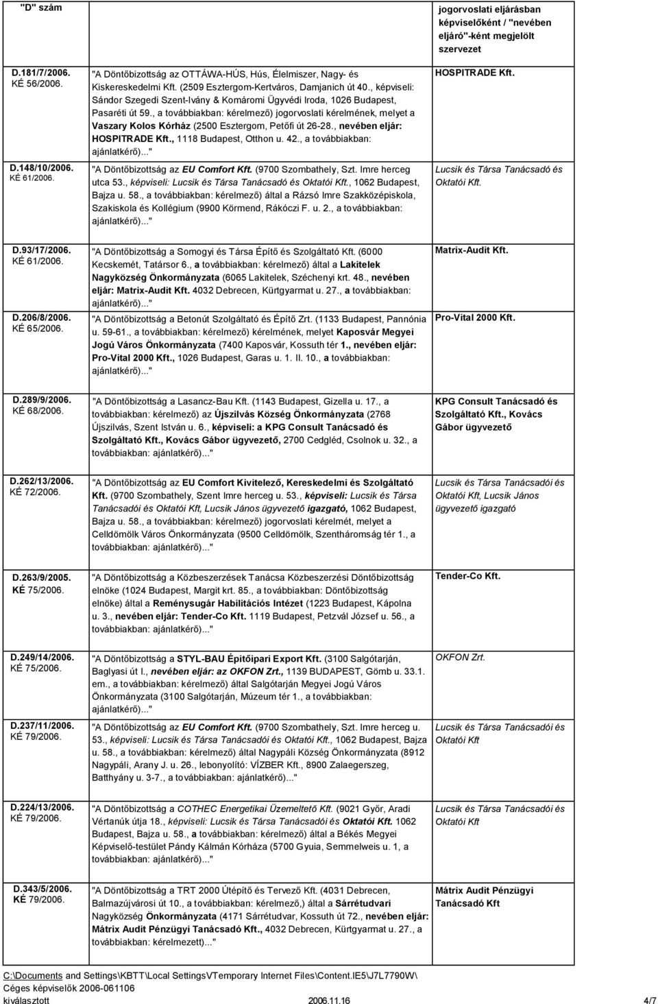 , a továbbiakban: kérelmez ) jogorvoslati kérelmének, melyet a Vaszary Kolos Kórház (2500 Esztergom, Pet fi út 26-28., nevében eljár: HOSPITRADE, 1118 Budapest, Otthon u. 42.