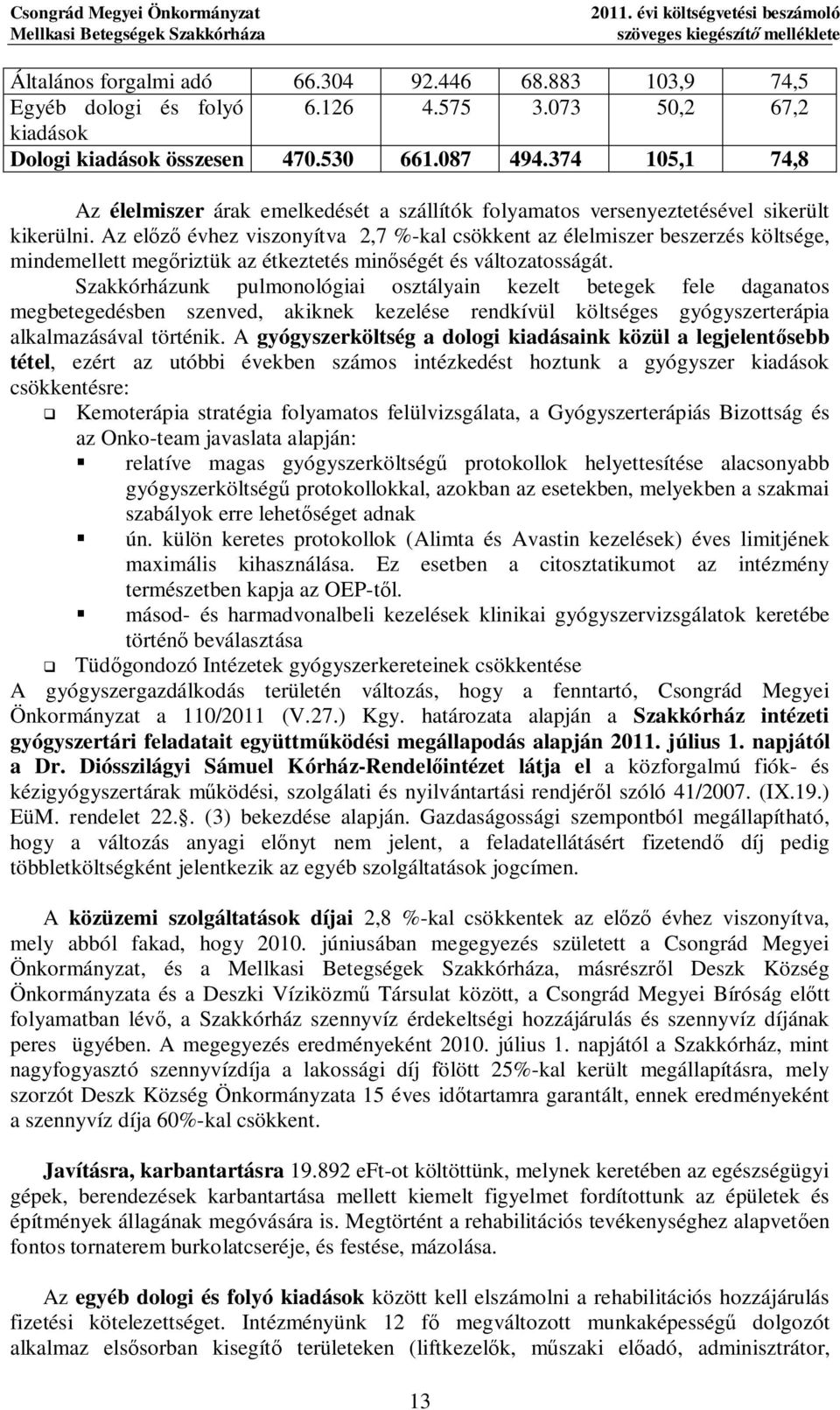 Az el évhez viszonyítva 2,7 %-kal csökkent az élelmiszer beszerzés költsée, mindemellett me riztük az étkeztetés min séét és változatossáát.