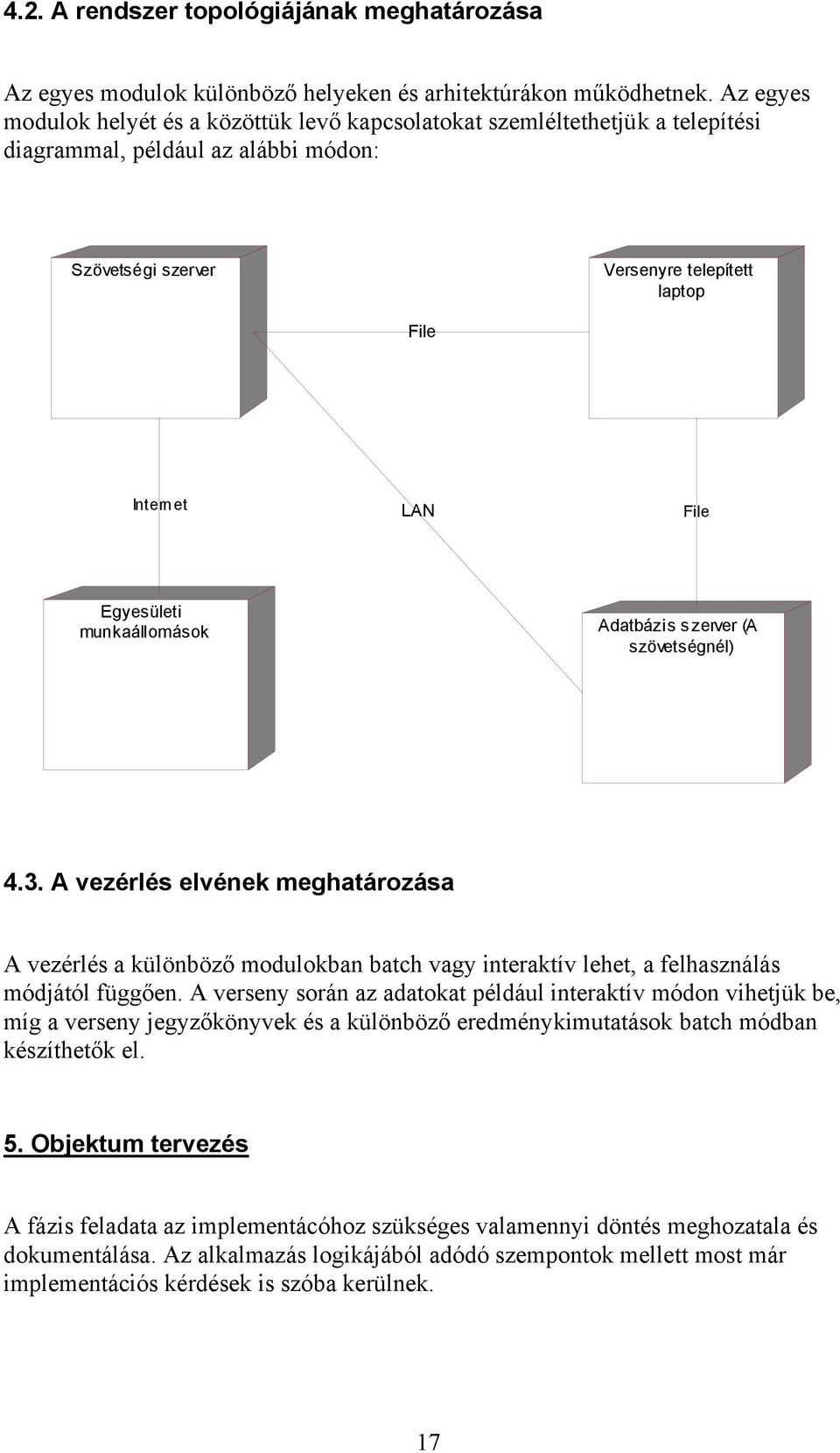 Egyesületi munkaállomások Adatbázis szerver (A szövetségnél) 4.3. A vezérlés elvének meghatározása A vezérlés a különböző modulokban batch vagy interaktív lehet, a felhasználás módjától függően.