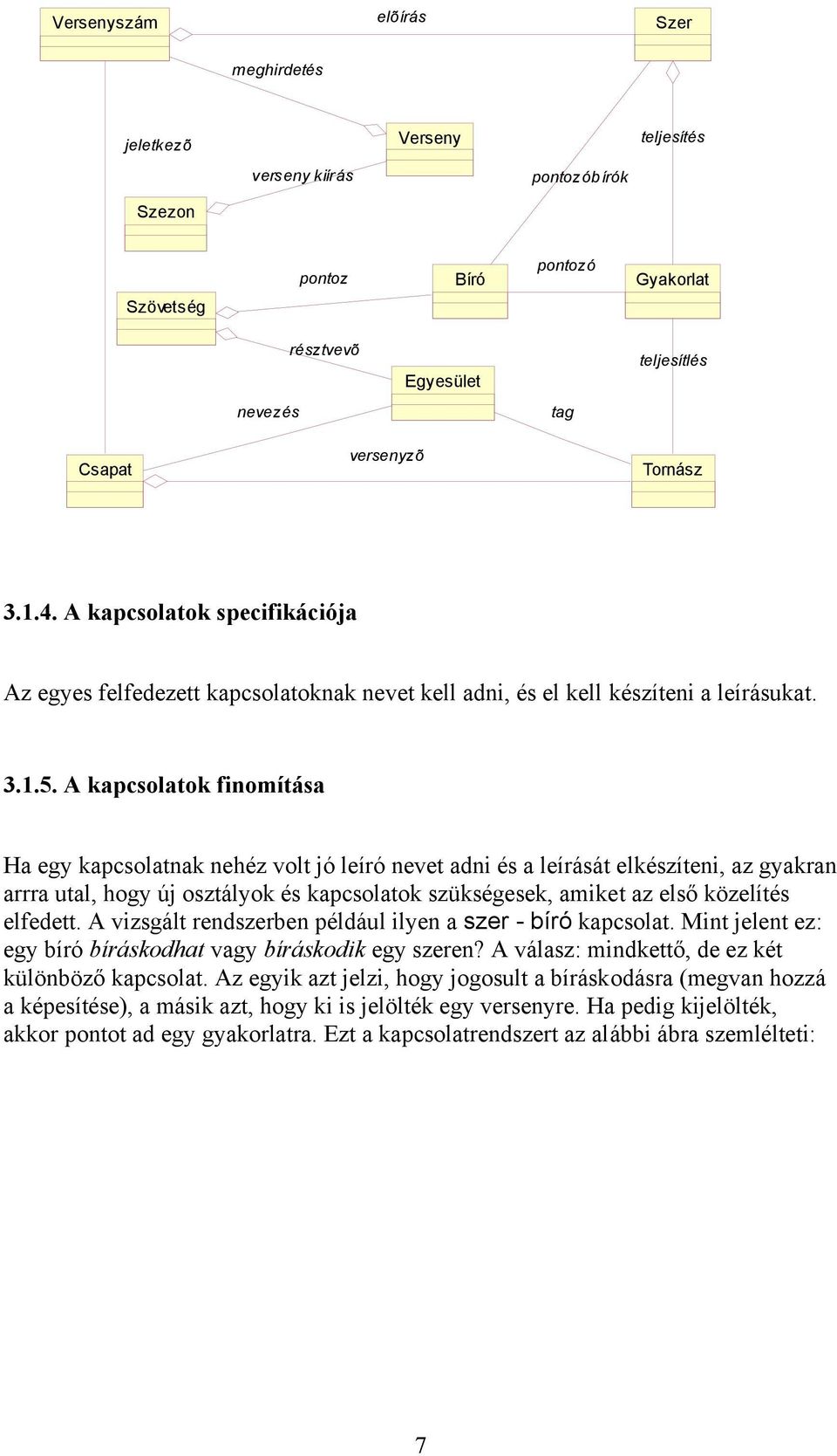 A kapcsolatok finomítása Ha egy kapcsolatnak nehéz volt jó leíró nevet adni és a leírását elkészíteni, az gyakran arrra utal, hogy új osztályok és kapcsolatok szükségesek, amiket az első közelítés