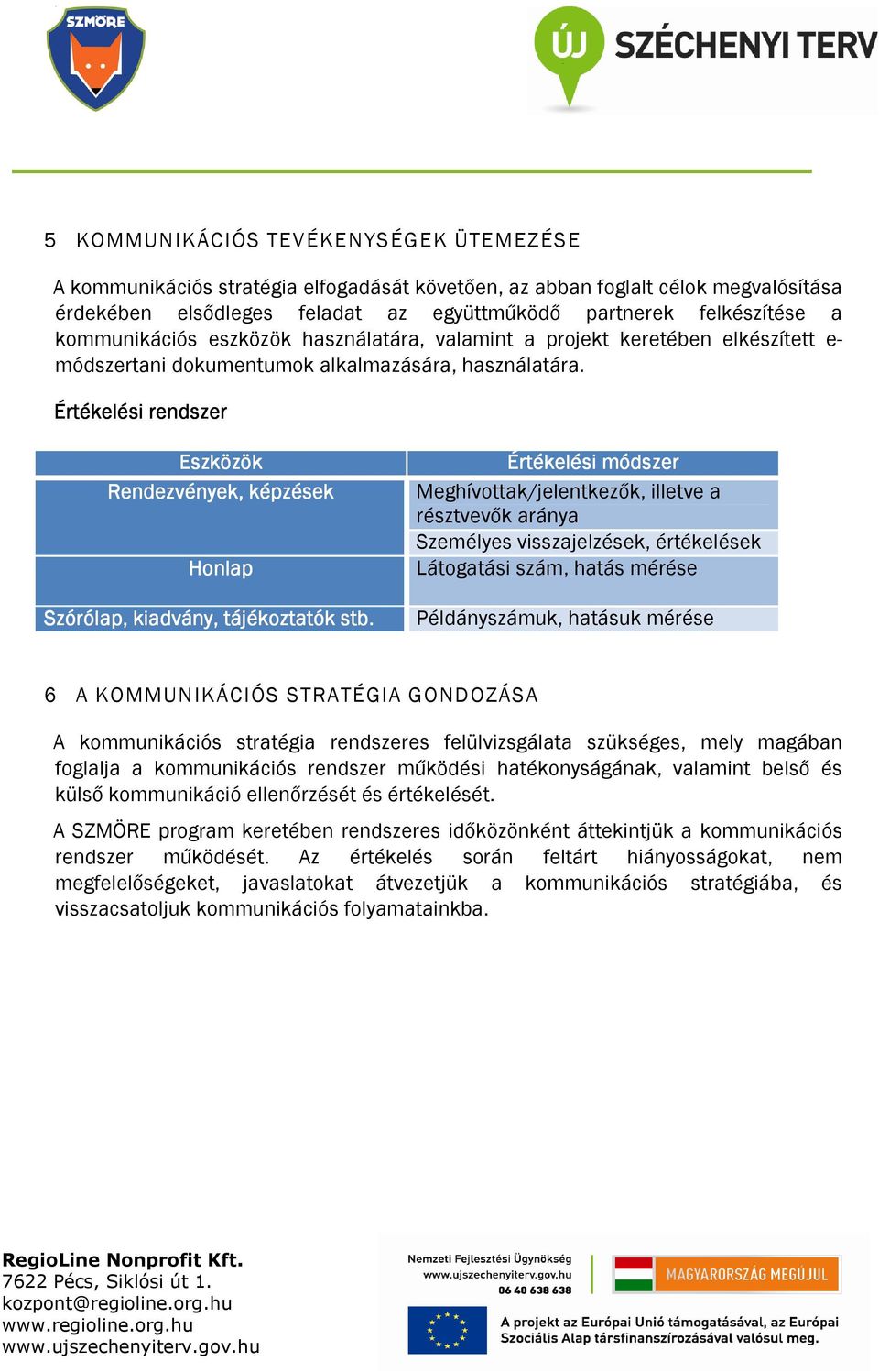 Értékelési rendszer Eszközök Rendezvények, képzések Honlap Szórólap, kiadvány, tájékoztatók stb.