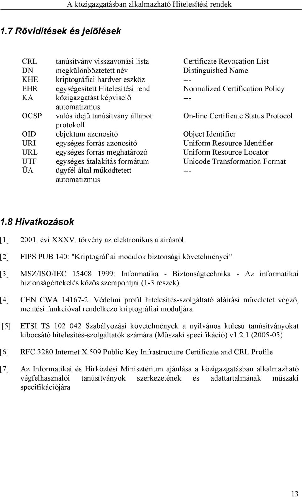 Object Identifier URI egységes forrás azonosító Uniform Resource Identifier URL egységes forrás meghatározó Uniform Resource Locator UTF egységes átalakítás formátum Unicode Transformation Format ÜA