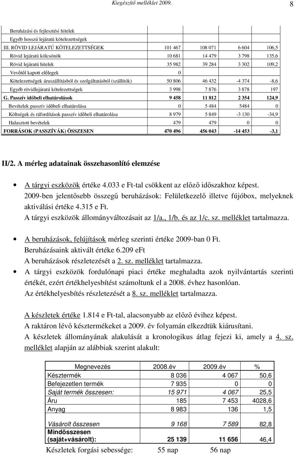 Kötelezettségek áruszállításból és szolgáltatásból (szállítók) 50 806 46 432-4 374-8,6 Egyéb rövidlejáratú kötelezettségek 3 998 7 876 3 878 197 G.