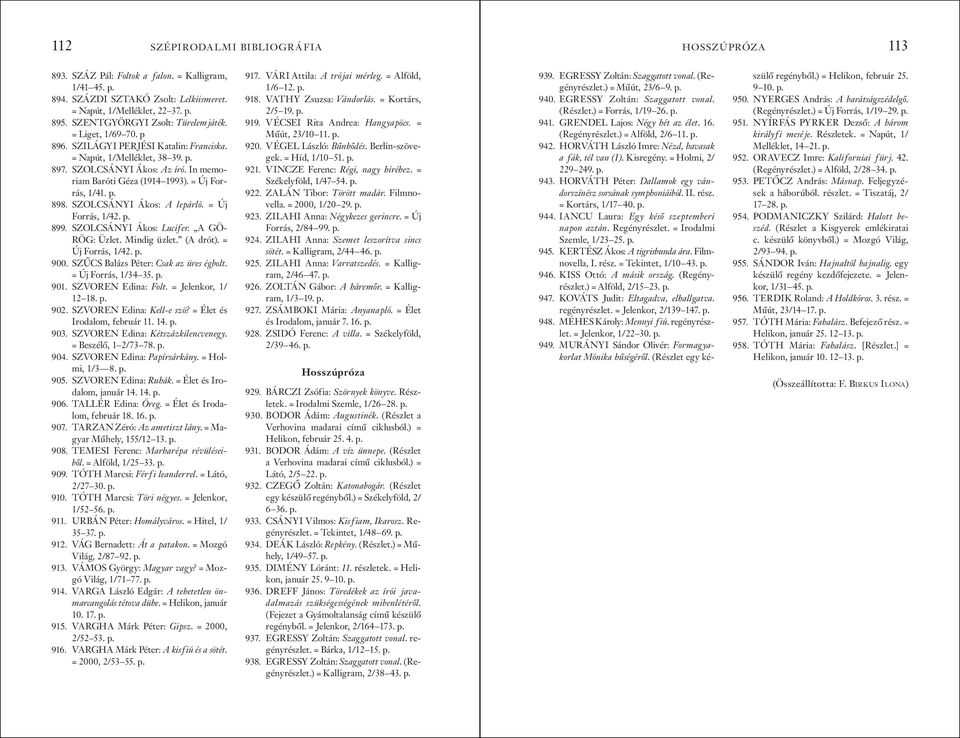 = Új Forrás, 898. SZOLCSÁNYI Ákos: A lepárló. = Új Forrás, 1/42. p. 899. SZOLCSÁNYI Ákos: Lucifer. A GÖ- RÖG: Üzlet. Mindig üzlet. (A drót). = Új Forrás, 1/42. p. 900.