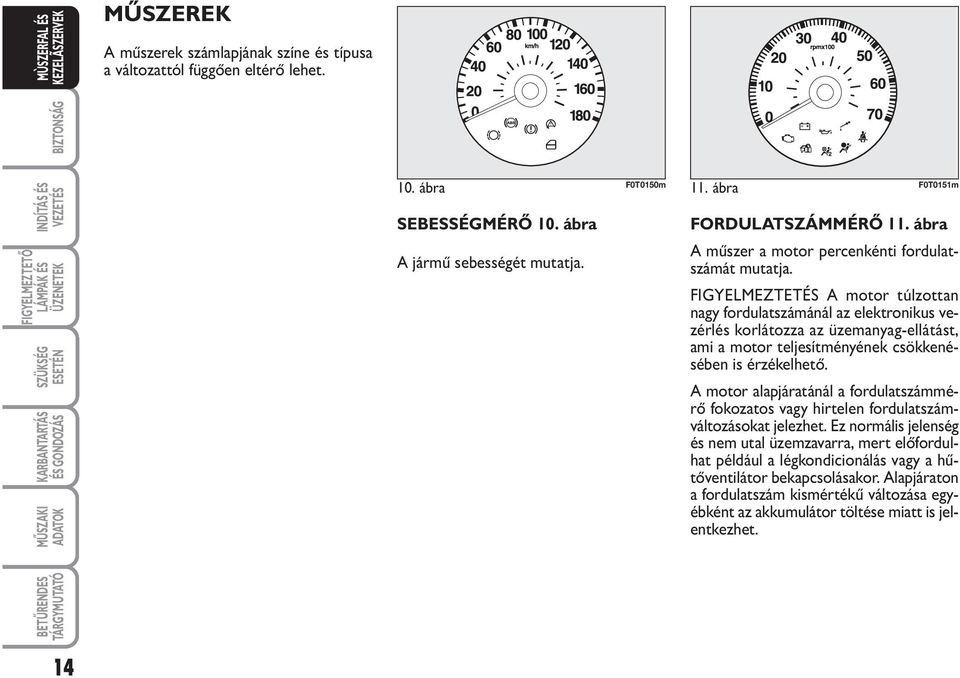 FIGYELMEZTETÉS A motor túlzottan nagy fordulatszámánál az elektronikus vezérlés korlátozza az üzemanyag-ellátást, ami a motor teljesítményének csökkenésében is érzékelhető.