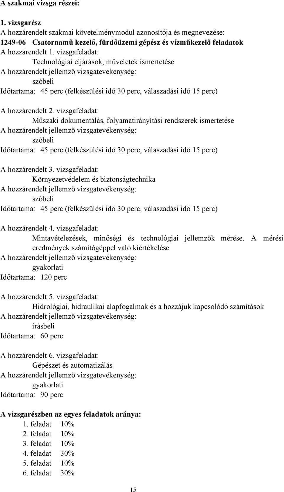 2. vizsgafeladat: Műszaki dokumentálás, folyamatirányítási rendszerek ismertetése A hozzárendelt jellemző vizsgatevékenység: szóbeli Időtartama: 45 perc (felkészülési idő 30 perc, válaszadási idő 15