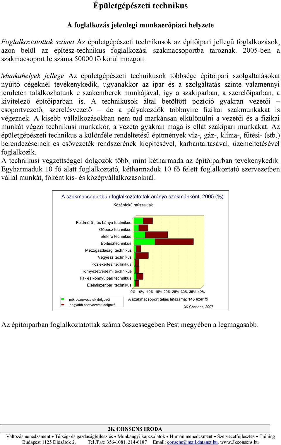 Munkahelyek jellege Az épületgépészeti technikusok többsége építőipari szolgáltatásokat nyújtó cégeknél tevékenykedik, ugyanakkor az ipar és a szolgáltatás szinte valamennyi területén találkozhatunk