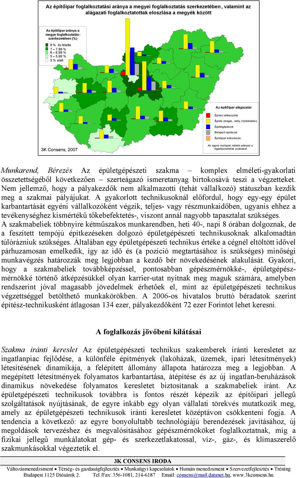 oszlopok mérete arányos a foglalkoztatottak számával Munkarend, Bérezés Az épületgépészeti szakma komplex elméleti-gyakorlati összetettségéből következően szerteágazó ismeretanyag birtokosává teszi a