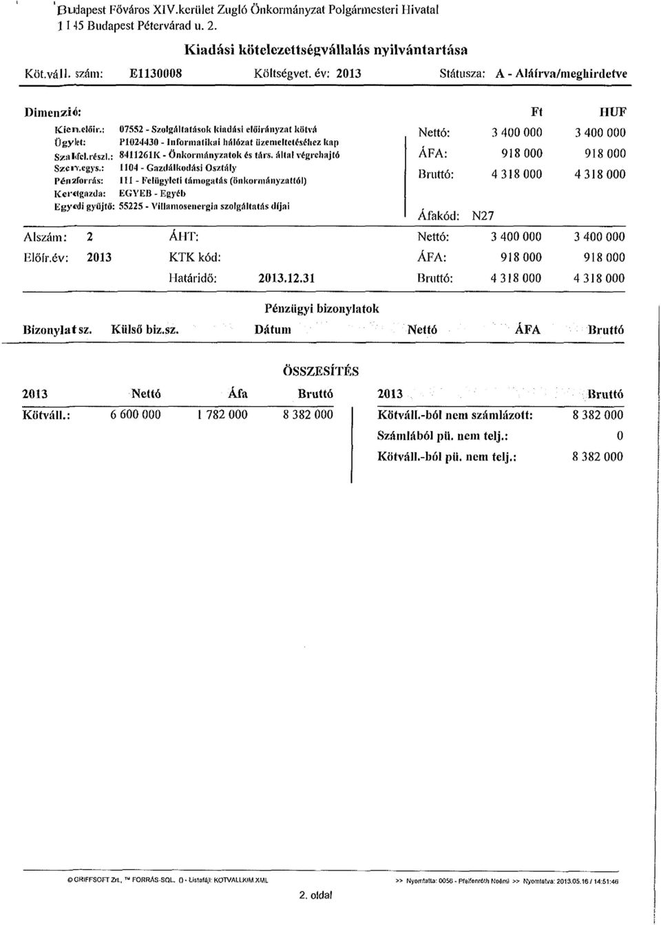 : 8411261K - Önkormányzatok és társ. által végrehajló Szcn.egys.