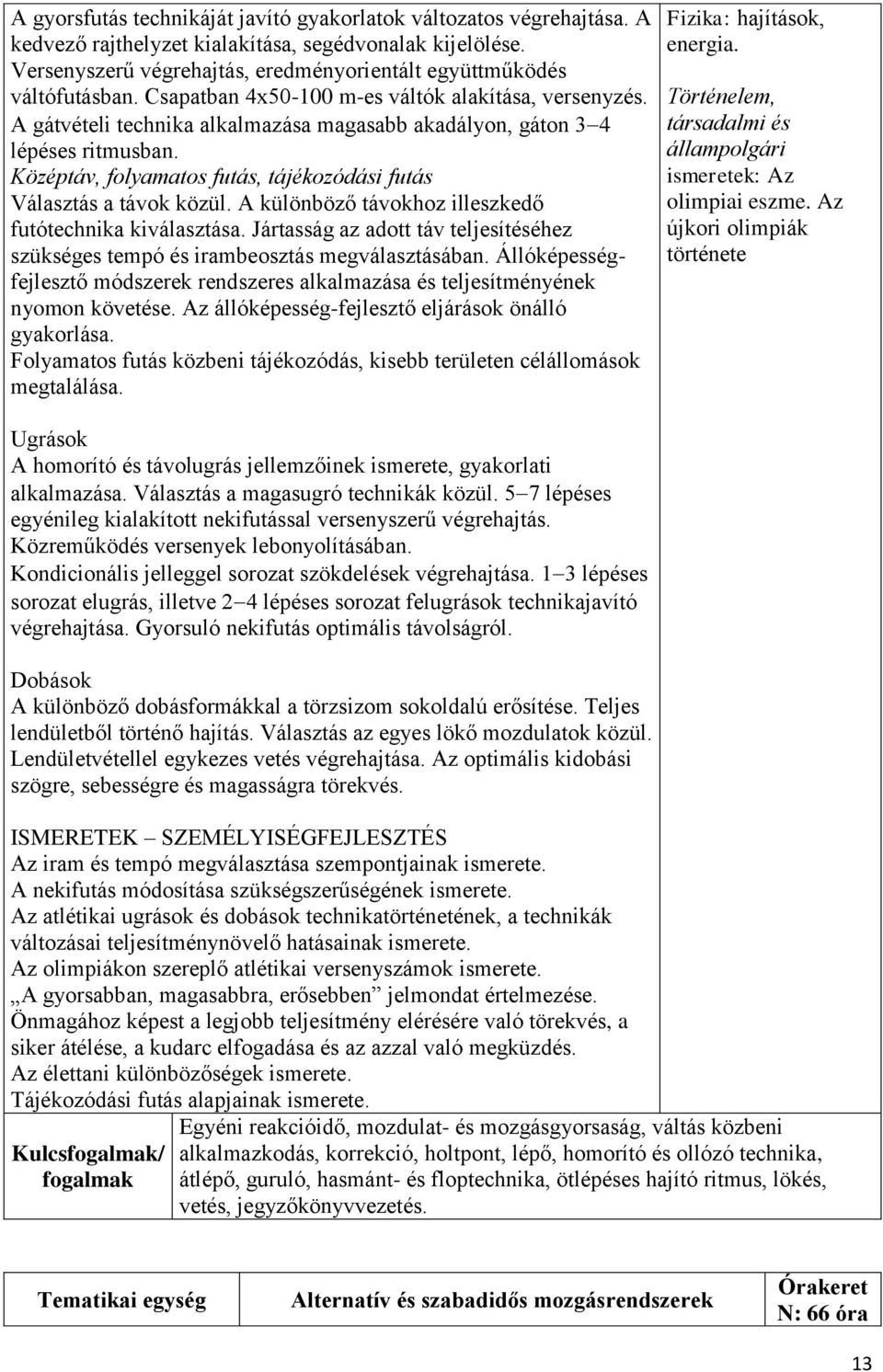 A gátvételi technika alkalmazása magasabb akadályon, gáton 3 4 lépéses ritmusban. Középtáv, folyamatos futás, tájékozódási futás Választás a távok közül.