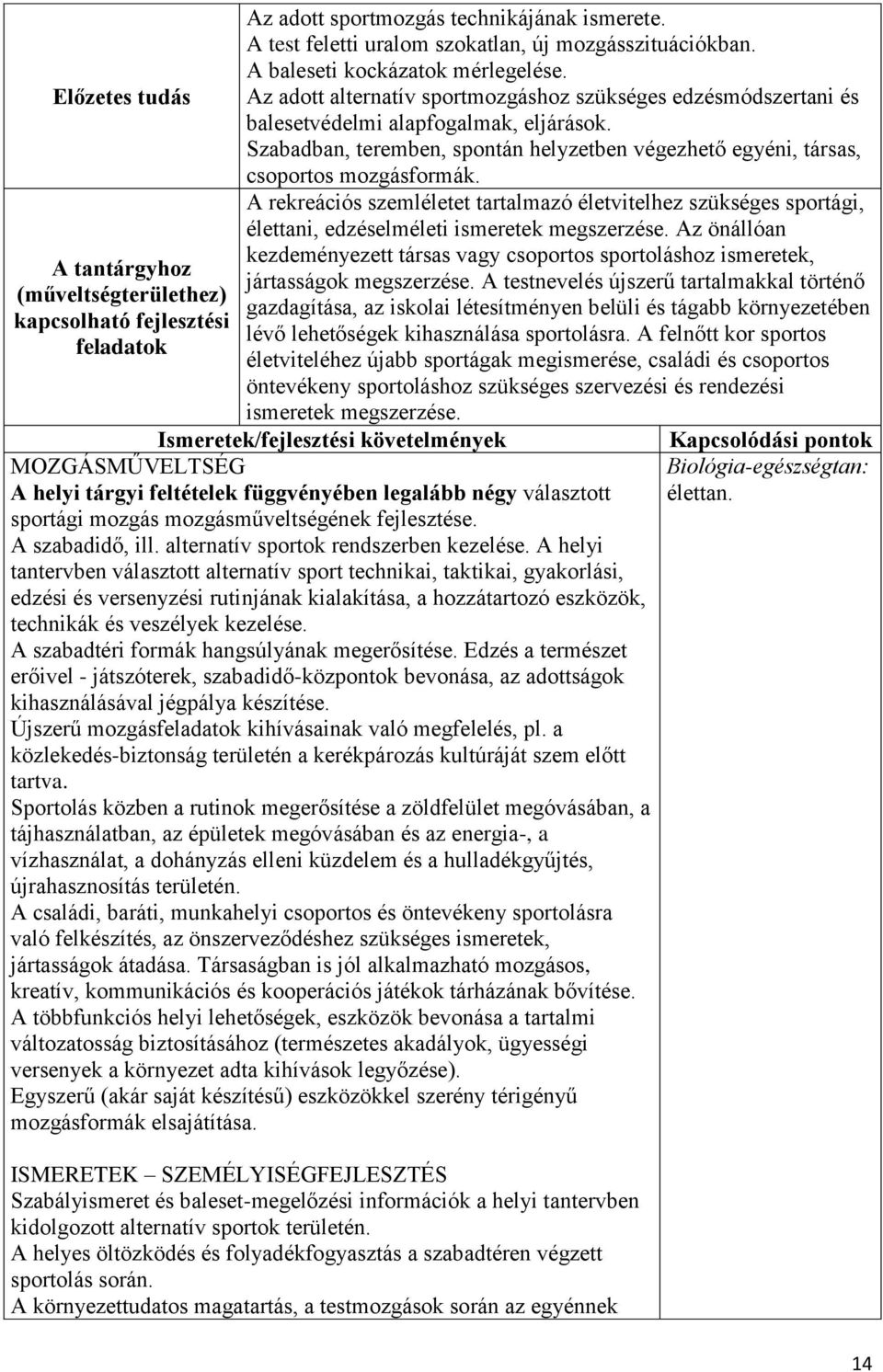 Szabadban, teremben, spontán helyzetben végezhető egyéni, társas, csoportos mozgásformák.