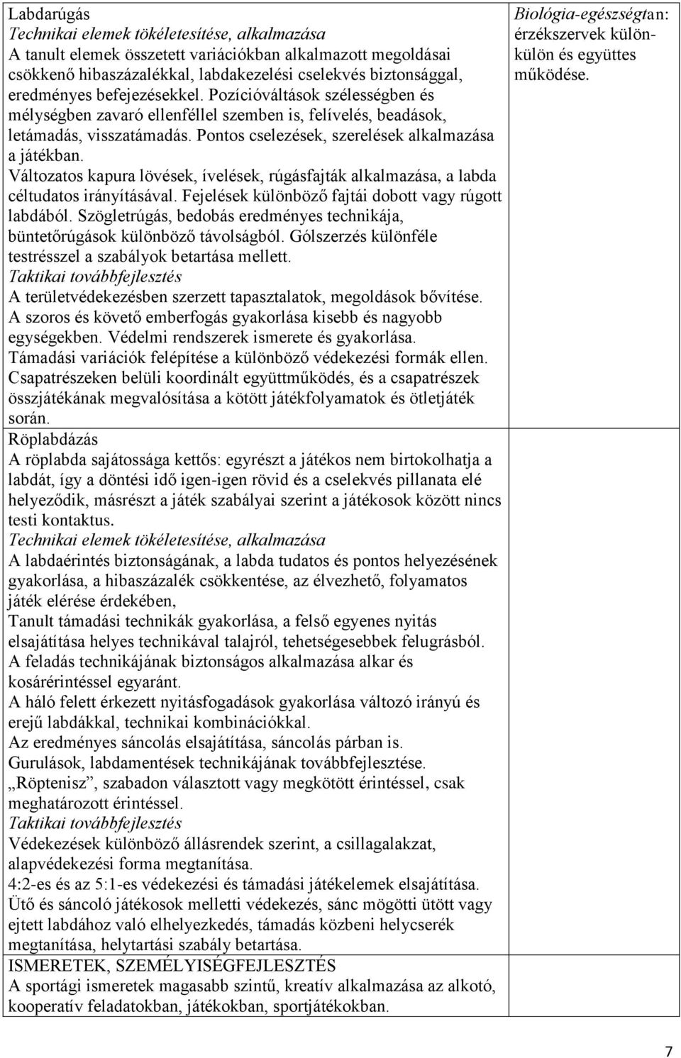 Változatos kapura lövések, ívelések, rúgásfajták alkalmazása, a labda céltudatos irányításával. Fejelések különböző fajtái dobott vagy rúgott labdából.