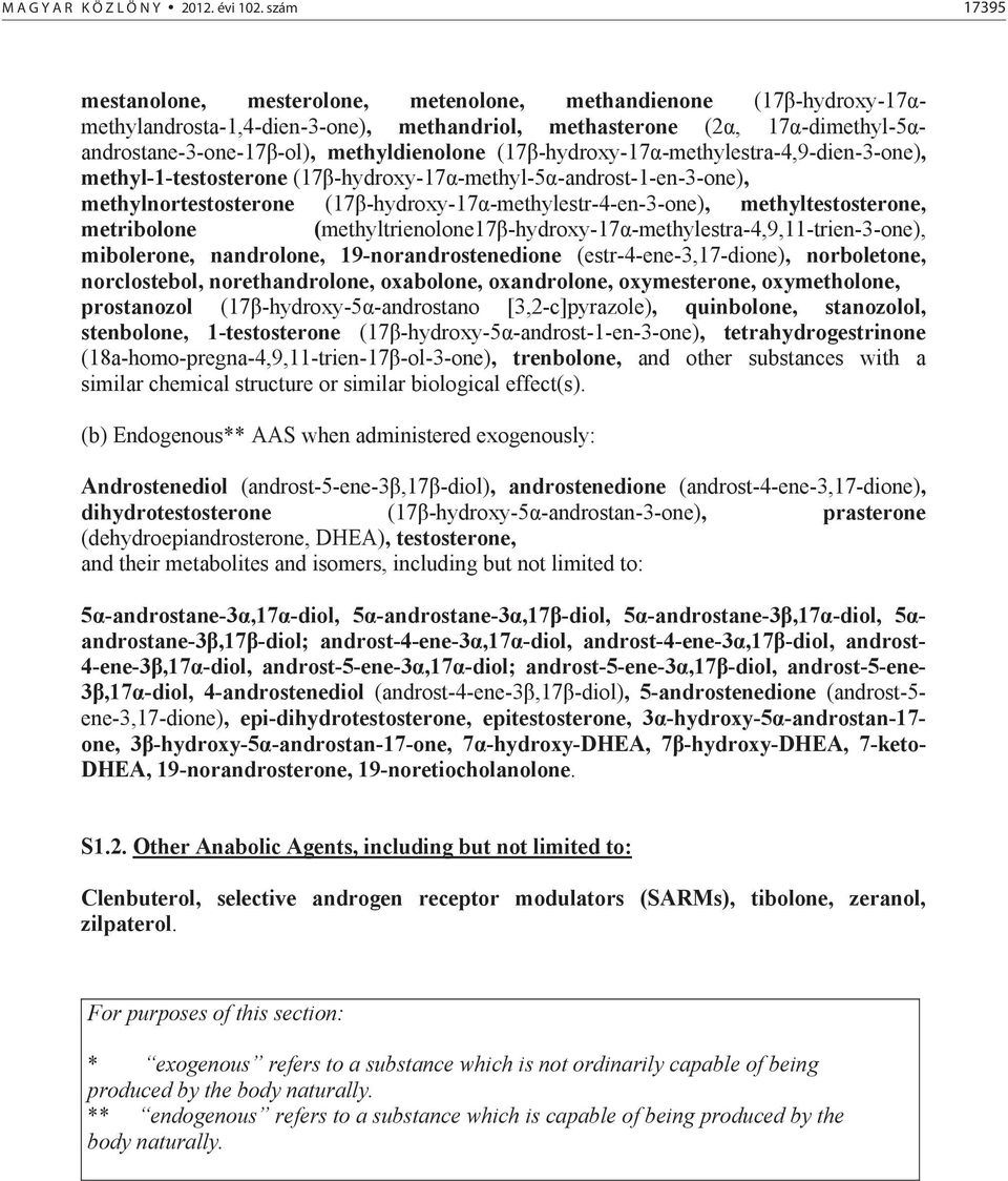 (17 -hydroxy-17 -methylestra-4,9-dien-3-one), methyl-1-testosterone (17 -hydroxy-17 -methyl-5 -androst-1-en-3-one), methylnortestosterone (17 -hydroxy-17 -methylestr-4-en-3-one), methyltestosterone,