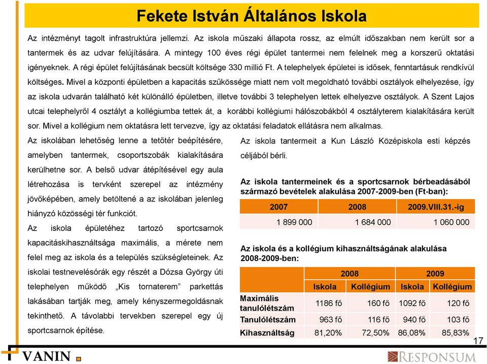 A telephelyek épületei is idősek, fenntartásuk rendkívül költséges.