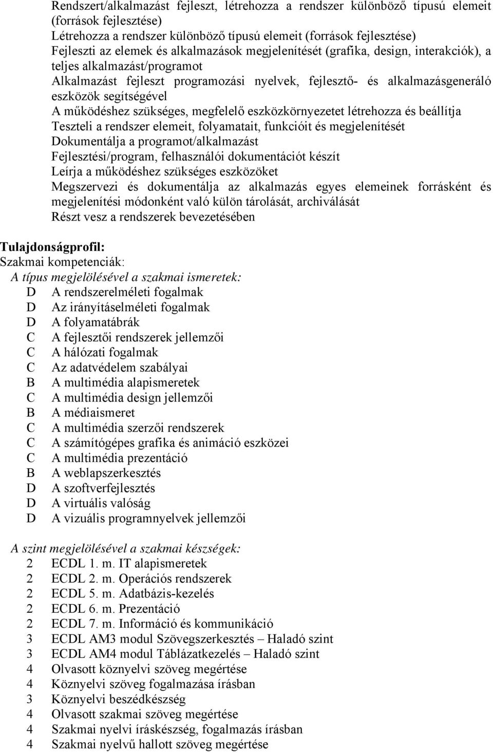 működéshez szükséges, megfelelő eszközkörnyezetet létrehozza és beállítja Teszteli a rendszer elemeit, folyamatait, funkcióit és megjelenítését Dokumentálja a programot/alkalmazást