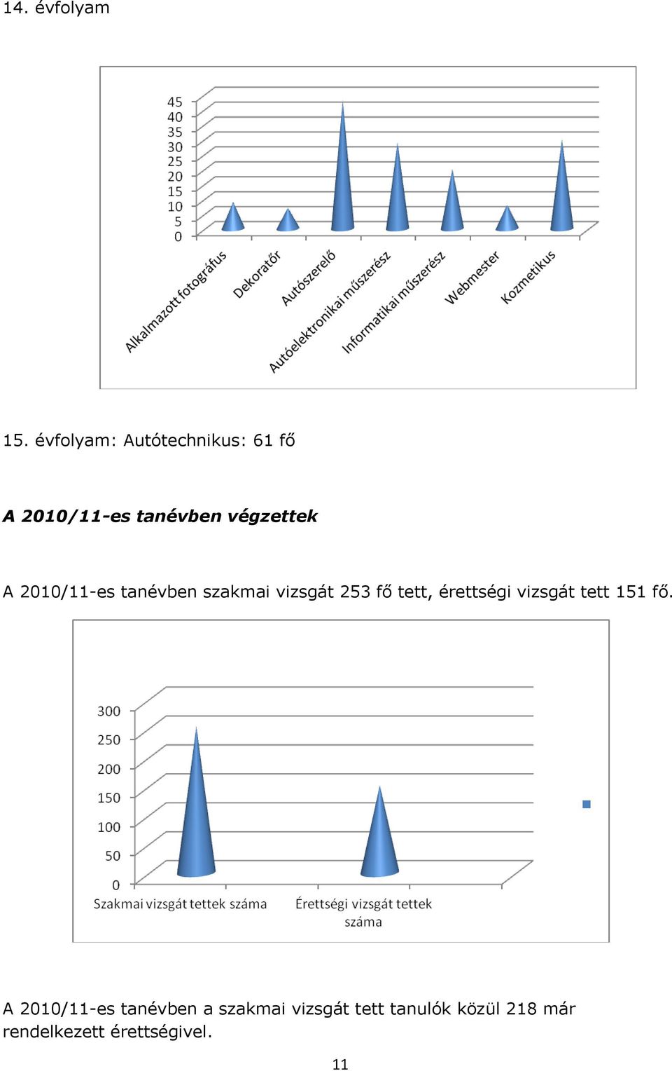 2010/11-es tanévben szakmai vizsgát 253 fő tett, érettségi