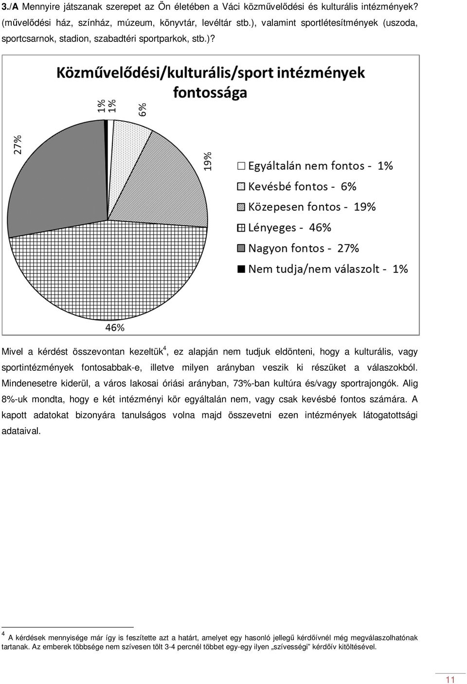 Mindenesetre kiderül, a város lakosai óriási arányban, 73%-ban kultúra és/vagy sportrajongók. Alig 8%-uk mondta, hogy e két intézményi kör egyáltalán nem, vagy csak kevésbé fontos számára.