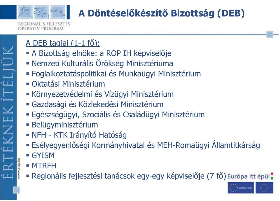 Gazdasági és Közlekedési Minisztérium Egészségügyi, Szociális és Családügyi Minisztérium Belügyminisztérium NFH - KTK Irányító