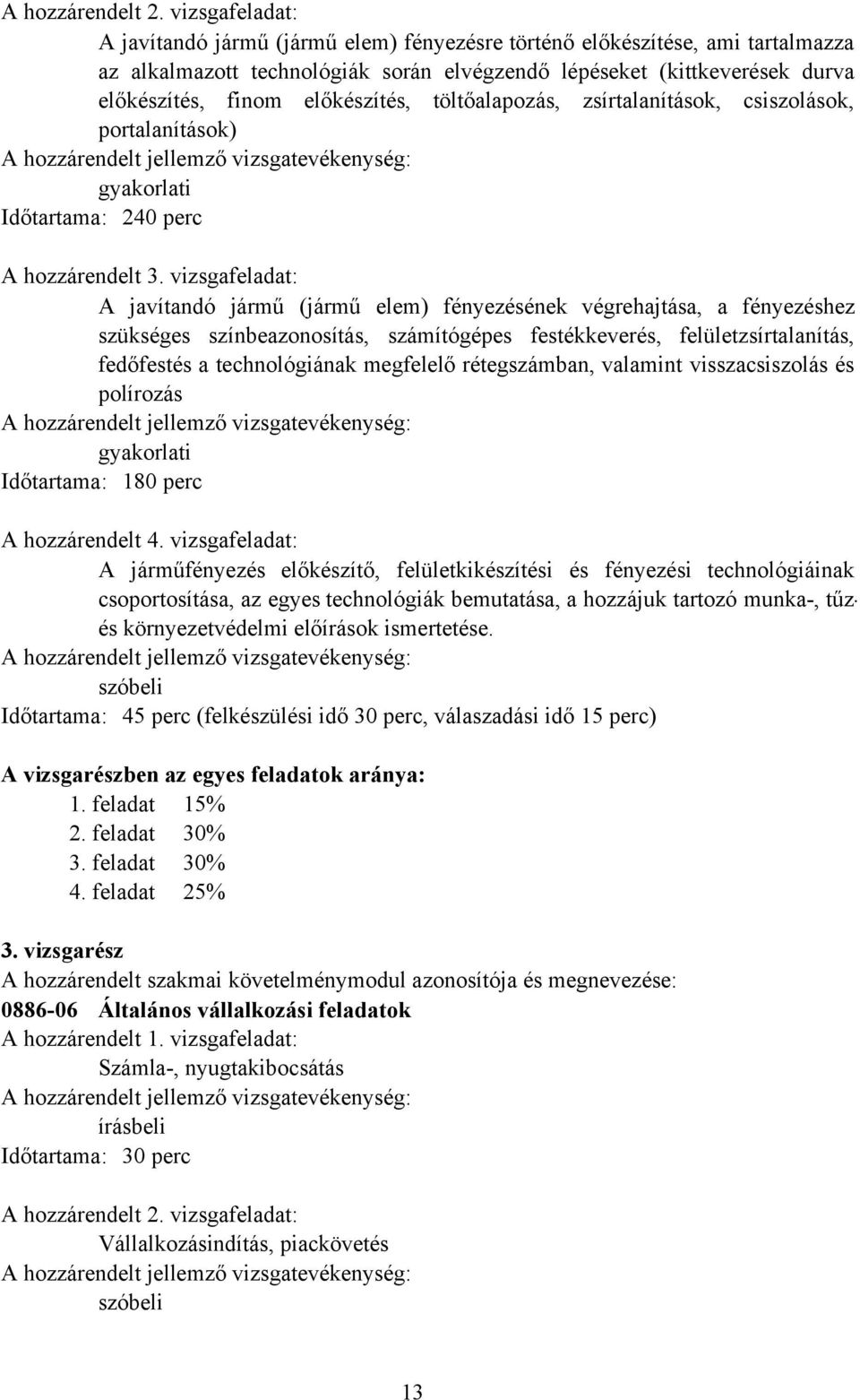 előkészítés, töltőalapozás, zsírtalanítások, csiszolások, portalanítások) gyakorlati Időtartama: 240 perc A hozzárendelt 3.