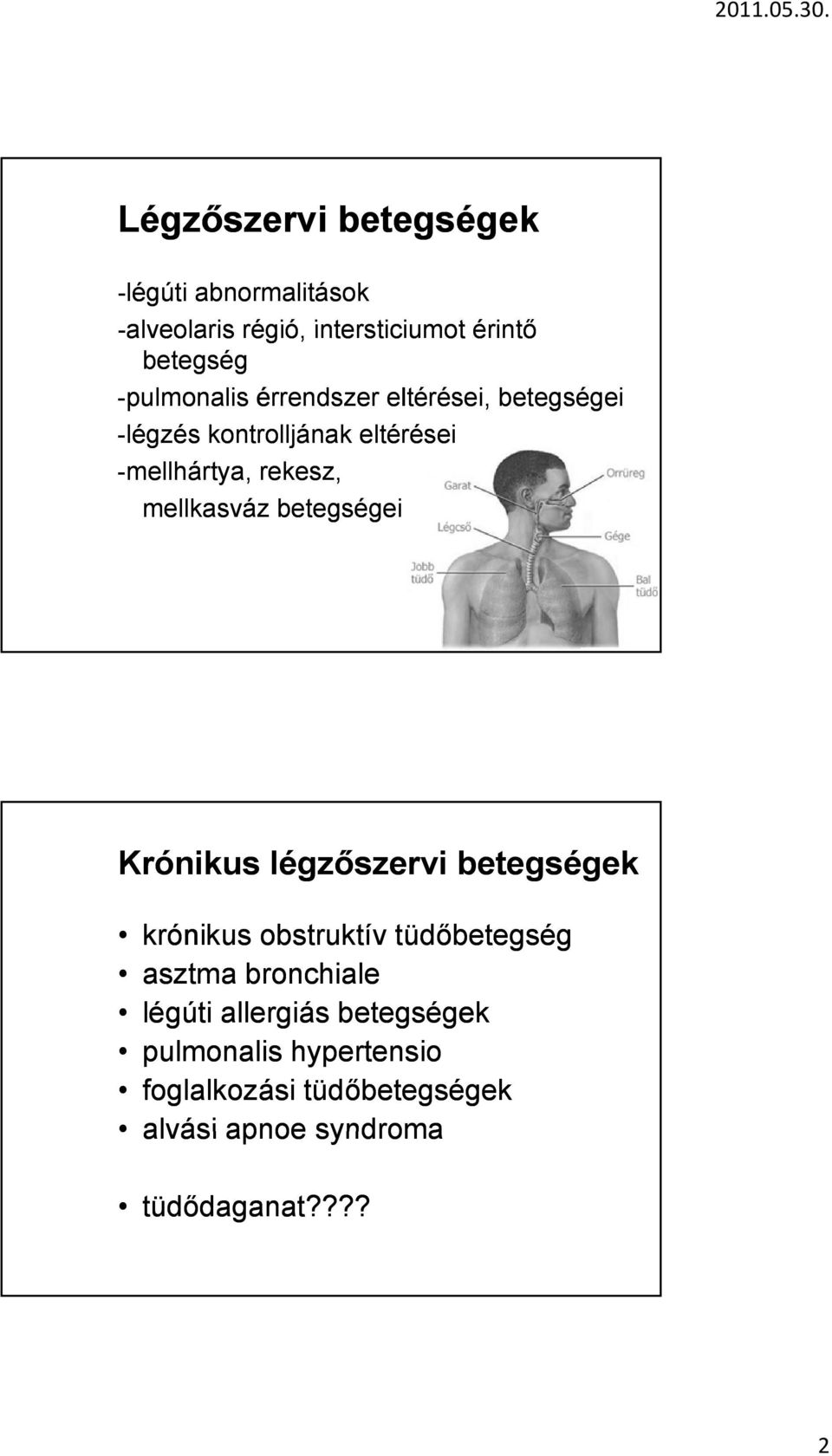 mellkasváz betegségei Krónikus légzőszervi betegségek krónikus obstruktív tüdőbetegség asztma bronchiale