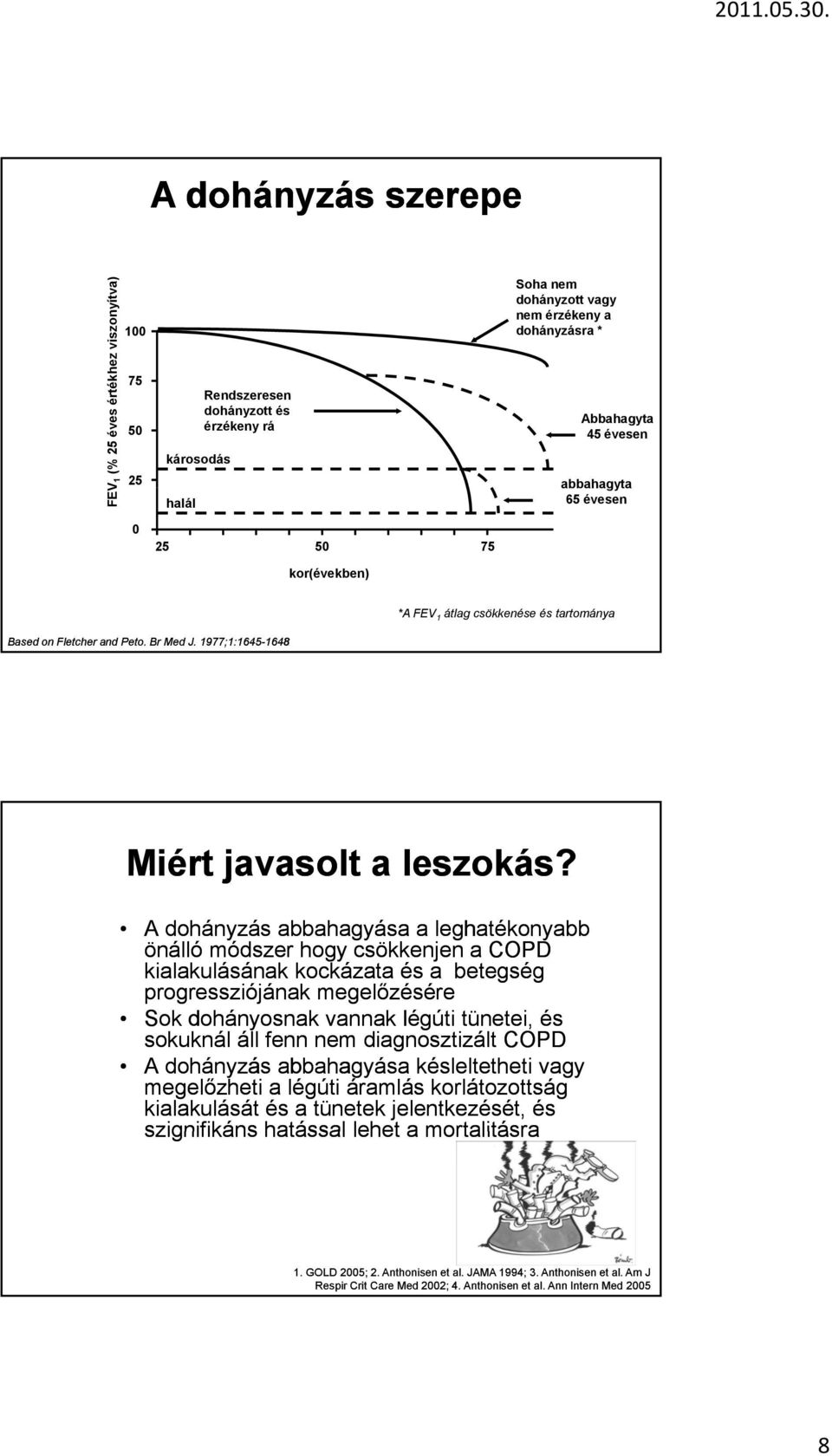 A dohányzás abbahagyása a leghatékonyabb önálló módszer hogy csökkenjen a COPD kialakulásának k lá á k kockázata ká és a betegség progressziójának megelőzésére Sok dohányosnak vannak légúti tünetei,