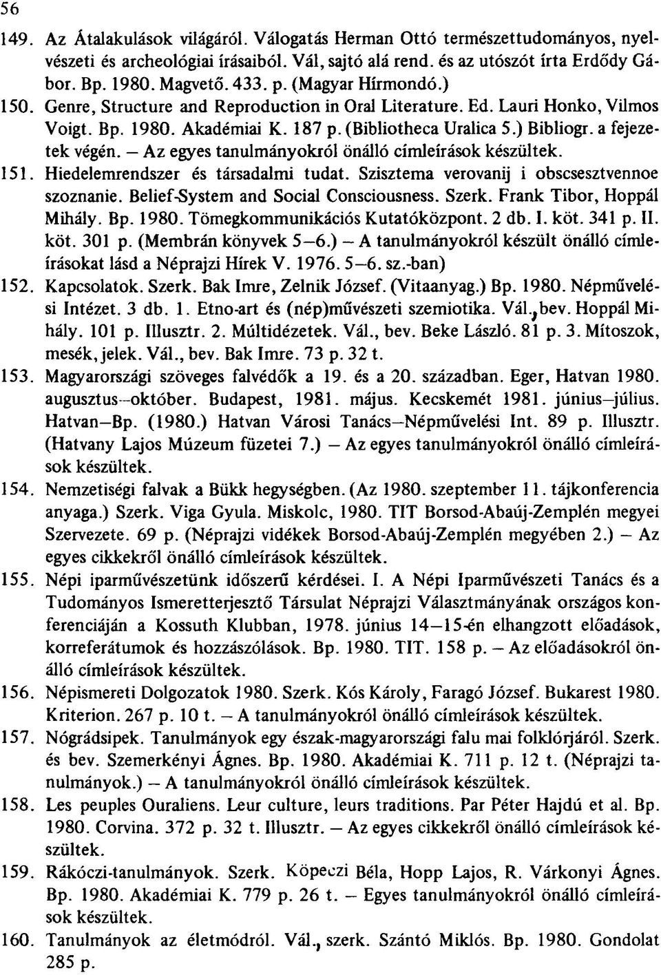 Az egyes tanulmányokról önálló címleírások készültek. 151. Hiedelemrendszer és társadalmi tudat. Szisztéma verovanij i obscsesztvennoe szoznanie. Belief-System and Social Consciousness. Szerk.