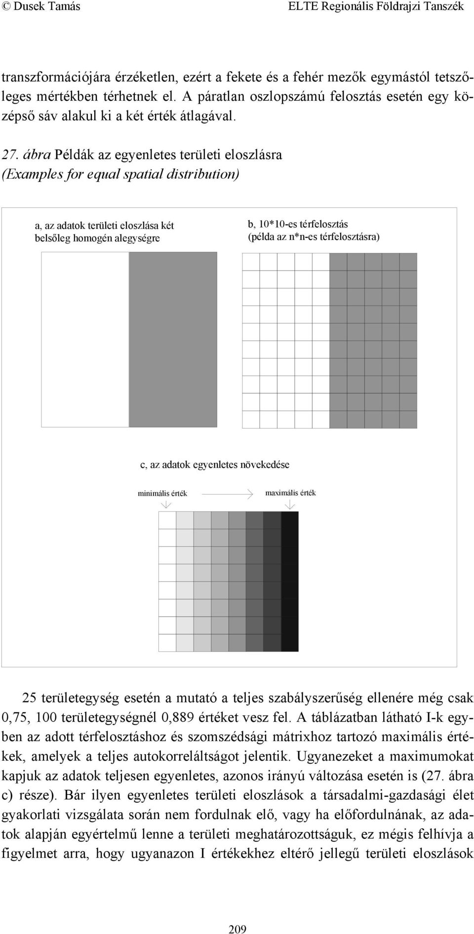 térfelosztásra) c, az adatok egyenletes növekedése minimális érték maximális érték 25 területegység esetén a mutató a teljes szabályszerűség ellenére még csak 0,75, 100 területegységnél 0,889 értéket