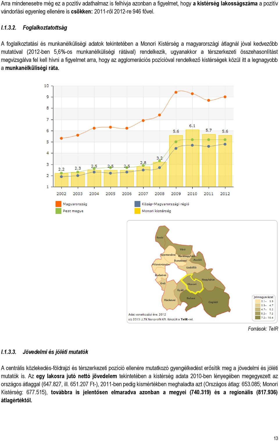 12-re 946 fővel. I.1.3.2. Foglalkoztatottság A foglalkoztatási és munkanélküliségi adatok tekintetében a Monori Kistérség a magyarországi átlagnál jóval kedvezőbb mutatóval (2012-ben 5,6%-os