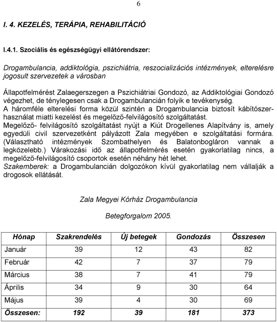 Pszichiátriai Gondozó, az Addiktológiai Gondozó végezhet, de ténylegesen csak a Drogambulancián folyik e tevékenység.